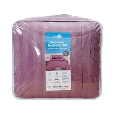 Gambar Sleeplite 180x200 cm Set 6 Pcs Seprai King Microfiber Emboss - Pink Dusty Rose