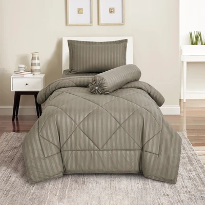 Gambar Sleeplite 120x200 cm Set 4 Pcs Seprai Single Microfiber Emboss - Abu-Abu Greige
