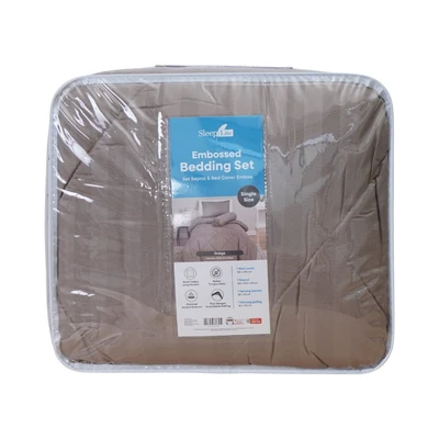 Gambar Sleeplite 120x200 cm Set 4 Pcs Seprai Single Microfiber Emboss - Abu-Abu Greige