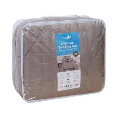 Gambar Sleeplite 120x200 cm Set 4 Pcs Seprai Single Microfiber Emboss - Abu-Abu Greige