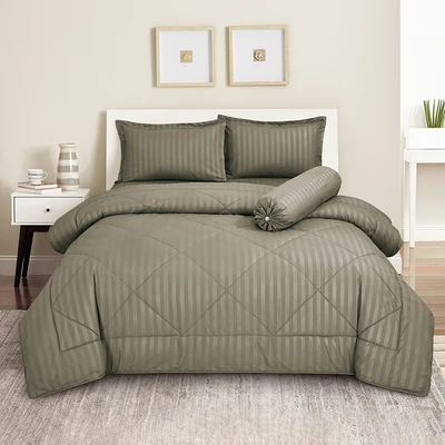 Gambar Sleeplite 180x200 cm Set 6 Pcs Seprai King Microfiber Emboss - Abu-Abu Greige