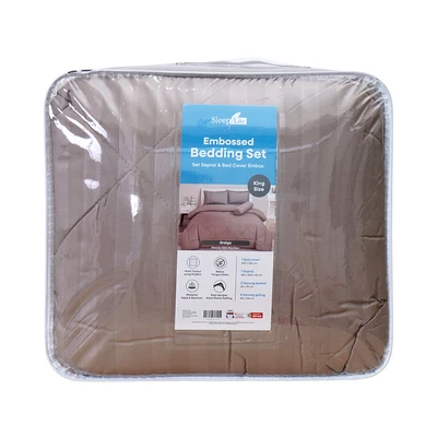 Gambar Sleeplite 180x200 cm Set 6 Pcs Seprai King Microfiber Emboss - Abu-Abu Greige