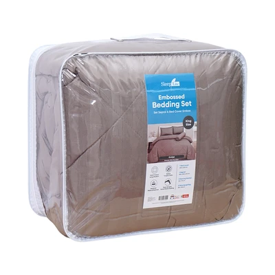 Gambar Sleeplite 180x200 cm Set 6 Pcs Seprai King Microfiber Emboss - Abu-Abu Greige