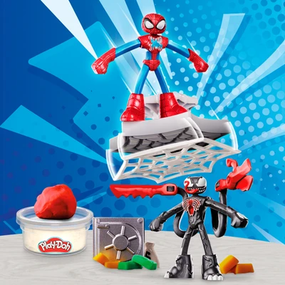 Gambar Play Doh Set Marvel Spiderman Launch & Slice Battle - Mix
