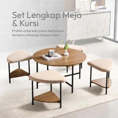 Gambar Informa Mila Set Kursi Dan Meja Tamu Round - Cokelat Walnut