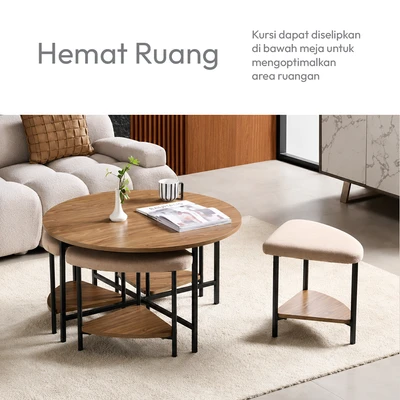 Gambar Informa Mila Set Kursi Dan Meja Tamu Round - Cokelat Walnut