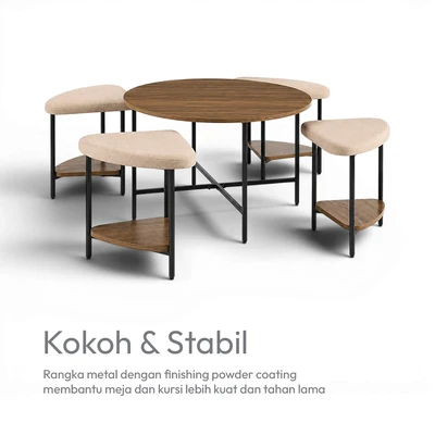 Gambar Informa Mila Set Kursi Dan Meja Tamu Round - Cokelat Walnut