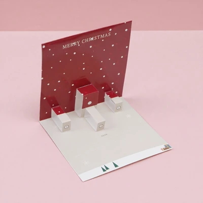 Gambar Ataru Kartu Ucapan Natal Christmas 3D Pop Up Santa With Snowman - Merah