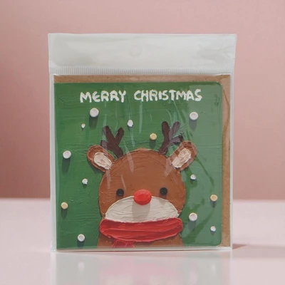 Gambar Ataru Kartu Ucapan Natal Christmas 3D Deer - Hijau