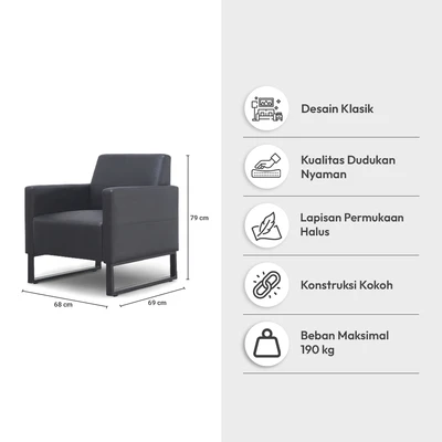 Gambar Informa Hillton Sofa Kulit 1 Seater - Hitam