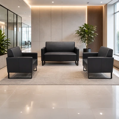 Jual Informa Hillton Set Sofa Kulit Hitam Terbaik | Informa