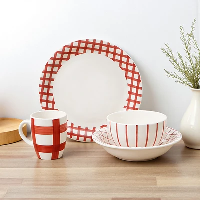 Gambar Appetite Fern Perlengkapan Makan Porcelain Set 4 pcs - Merah