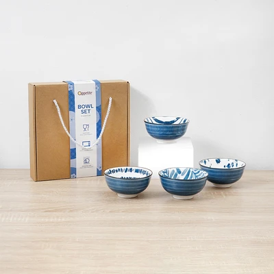 Gambar Appetite Hitomi Mangkuk Saji Porcelain Set 4 pcs - Putih/Biru