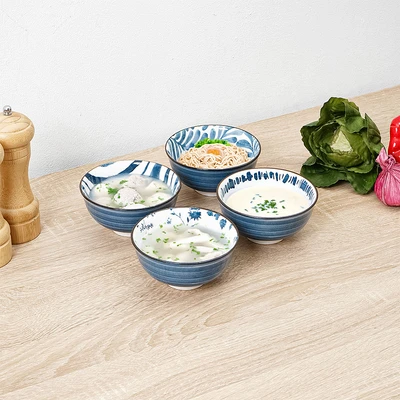 Gambar Appetite Hitomi Mangkuk Saji Porcelain Set 4 pcs - Putih/Biru
