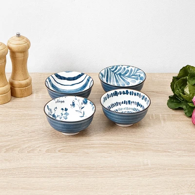 Gambar Appetite Hitomi Mangkuk Saji Porcelain Set 4 pcs - Putih/Biru
