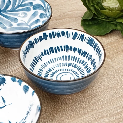 Gambar Appetite Hitomi Mangkuk Saji Porcelain Set 4 pcs - Putih/Biru