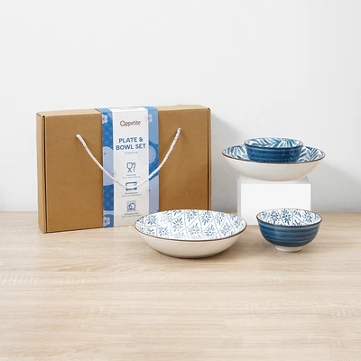 Gambar Appetite Hitomi Piring Sup & Mangkuk Saji Porcelain Set 4 pcs - Putih/Biru