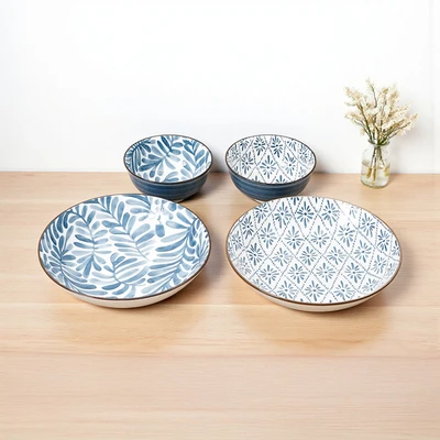 Gambar Appetite Hitomi Piring Sup & Mangkuk Saji Porcelain Set 4 pcs - Putih/Biru
