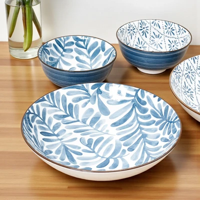 Gambar Appetite Hitomi Piring Sup & Mangkuk Saji Porcelain Set 4 pcs - Putih/Biru