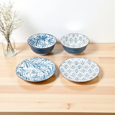 Gambar Appetite Hitomi Piring Salad & Mangkuk Saji Porcelain Set 4 pcs - Putih/Biru