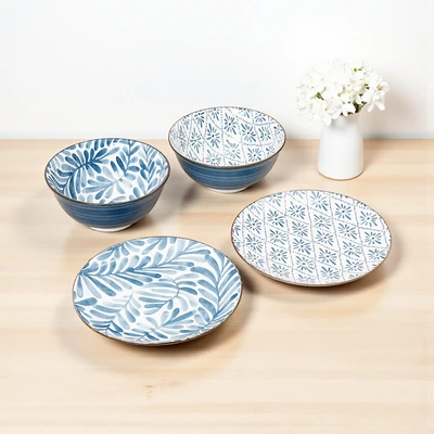 Gambar Appetite Hitomi Piring Salad & Mangkuk Saji Porcelain Set 4 pcs - Putih/Biru