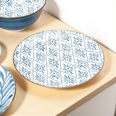 Gambar Appetite Hitomi Piring Salad & Mangkuk Saji Porcelain Set 4 pcs - Putih/Biru
