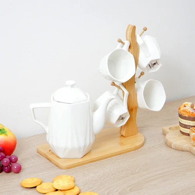 Gambar Appetite Mia Teko & Cangkir Teh Porcelain Dengan Rak Set 5 Pcs - Putih