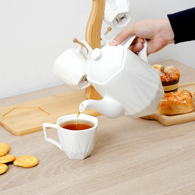 Gambar Appetite Mia Teko & Cangkir Teh Porcelain Dengan Rak Set 5 Pcs - Putih
