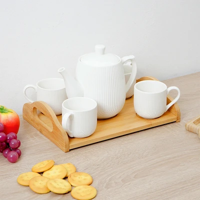 Gambar Appetite Moa Teko & Cangkir Teh Porcelain Dengan Nampan Set 5 Pcs - Putih