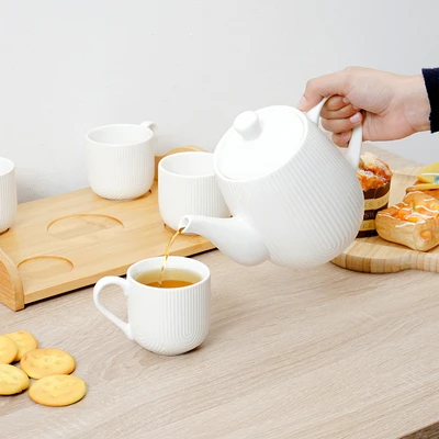 Gambar Appetite Moa Teko & Cangkir Teh Porcelain Dengan Nampan Set 5 Pcs - Putih