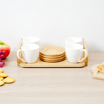 Gambar Appetite Melanie Mug Porcelain Dengan Saucer & Nampan 200 ml Set 4 pcs - Putih