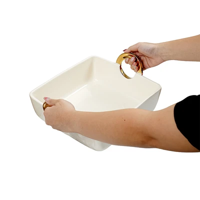 Gambar Appetite Lennox Mangkuk Saji Porcelain Square 29 cm - Putih/Gold