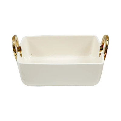 Gambar Appetite Lennox Mangkuk Saji Porcelain Square 29 cm - Putih/Gold