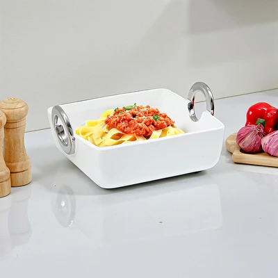 Gambar Appetite Lennox Mangkuk Saji Porcelain Square 29 cm - Putih/Silver