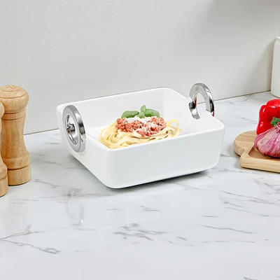 Gambar Appetite Lennox Mangkuk Saji Porcelain Square 24 cm - Putih/Silver