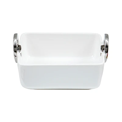 Gambar Appetite Lennox Mangkuk Saji Porcelain Square 24 cm - Putih/Silver