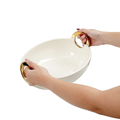 Gambar Appetite Lennox Mangkuk Saji Porcelain Oval 32 cm - Putih/Gold