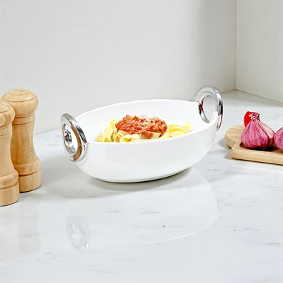 Gambar Appetite Lennox Mangkuk Saji Porcelain Oval 26 cm - Putih/Silver