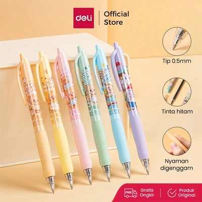 Gambar Deli Pulpen Gel Hitam 0.5 Mm Butterbear V3 Random