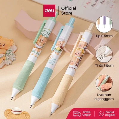 Gambar Deli Pulpen Gel Hitam 0.5 Mm Butterbear V3 Random