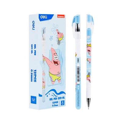 Gambar Deli 0.5 Mm Pulpen Gel Biru Spongebob Random