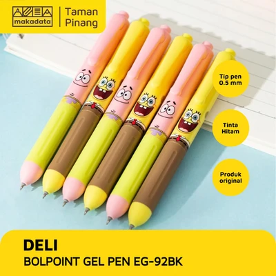 Gambar Deli 0.5 Mm Pulpen Gel Hitam Spongebob Retractable Random
