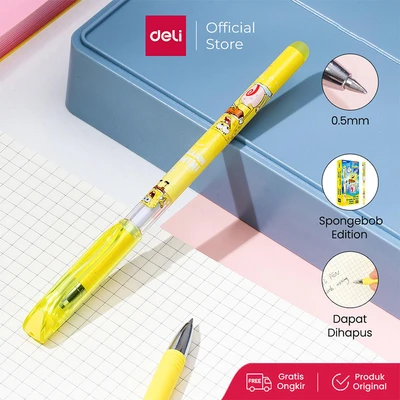 Gambar Deli Pulpen Gel Hitam Erasable 0.5 Mm Spongebob G93bk Random