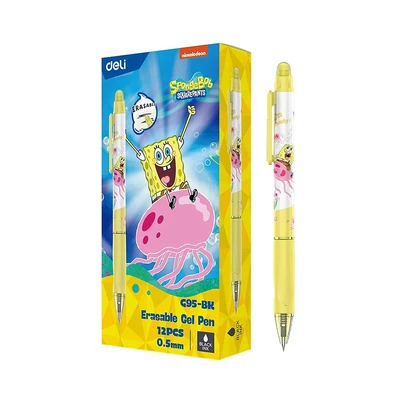 Gambar Deli Pulpen Gel Hitam Erasable 0.5 Mm Spongebob G95bk Random