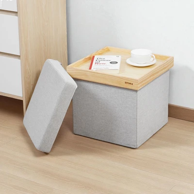 Gambar Stora Luvo Bangku Ottoman Lipat 38x38 cm - Abu-Abu Muda