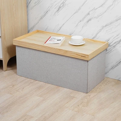 Gambar Stora Luvo Bangku Ottoman Lipat 76x38 cm - Abu-Abu Muda