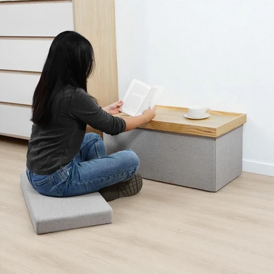 Gambar Stora Luvo Bangku Ottoman Lipat 76x38 cm - Abu-Abu Muda