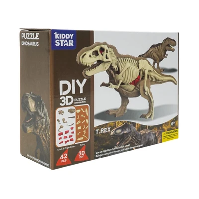Gambar Kiddy Star Puzzle 3d Diy Dinosaurus T-rex Set 42 Pcs - Cokelat