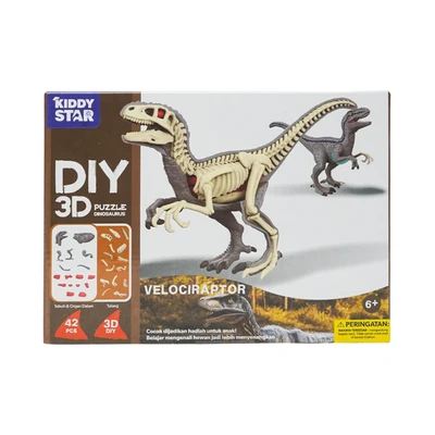 Gambar Kiddy Star Puzzle 3d Diy Dinosaurus Velociraptor Set 42 Pcs - Abu-abu
