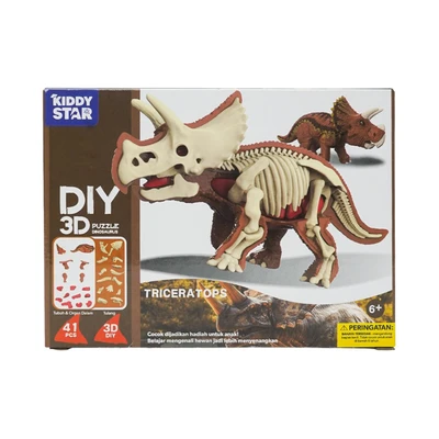 Gambar Kiddy Star Puzzle 3d Diy Dinosaurus Triceratops Set 41 Pcs - Cokelat